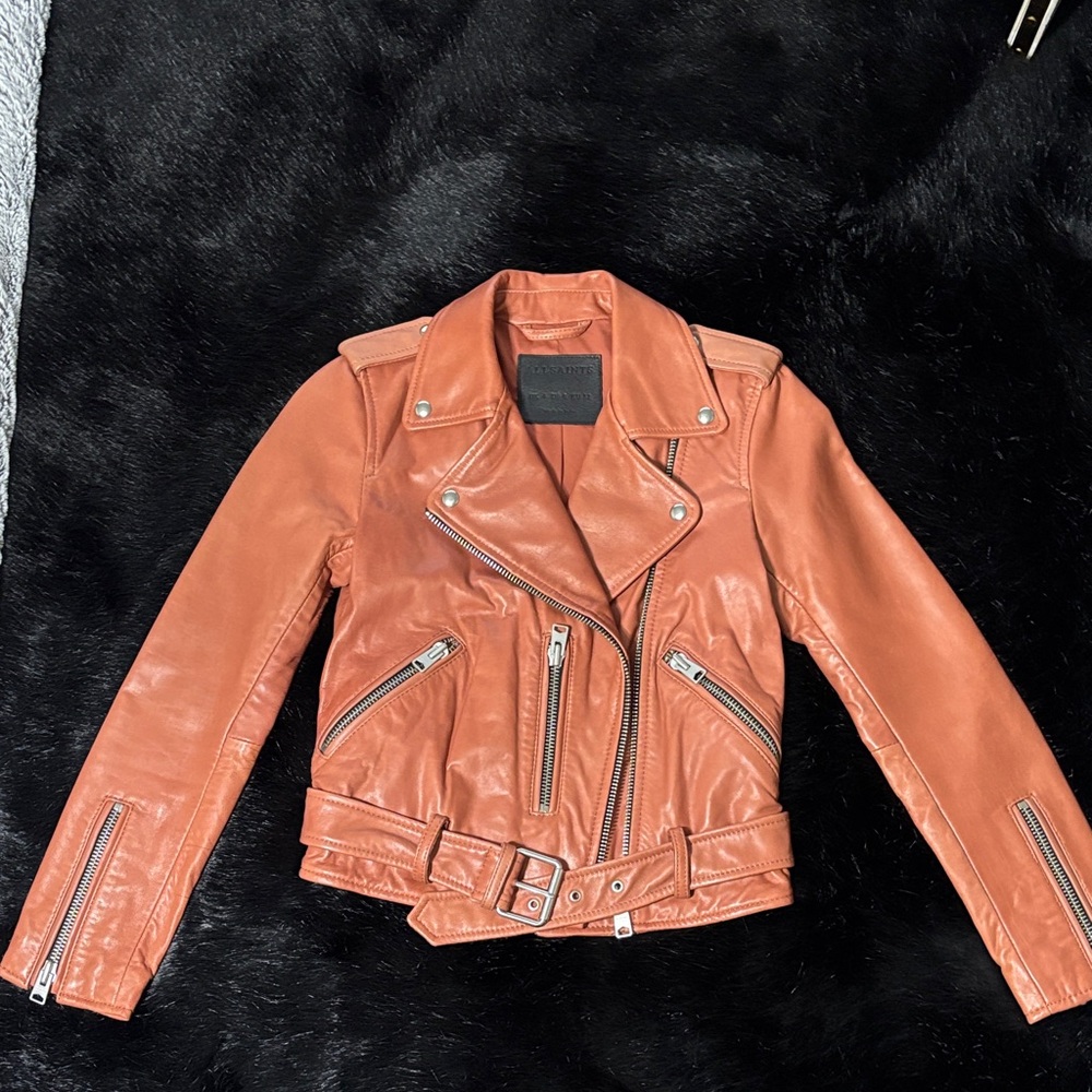 All Saints Burnt Orange Leather Jacket NEW